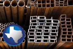 texas map icon and metal pipes, studs, and tubes for sale